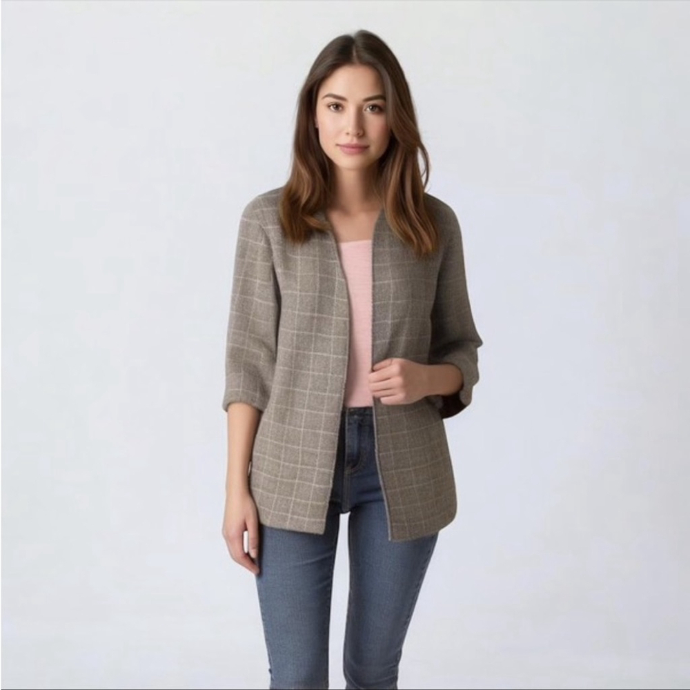Tanjay Petites lilac plaid open blazer Petite M